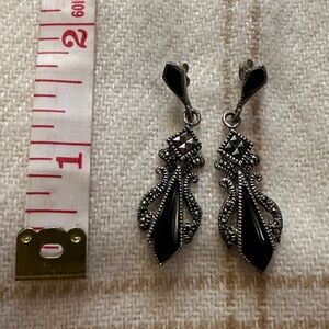 Vintage Elegant Black and Silver Dangle Earrings